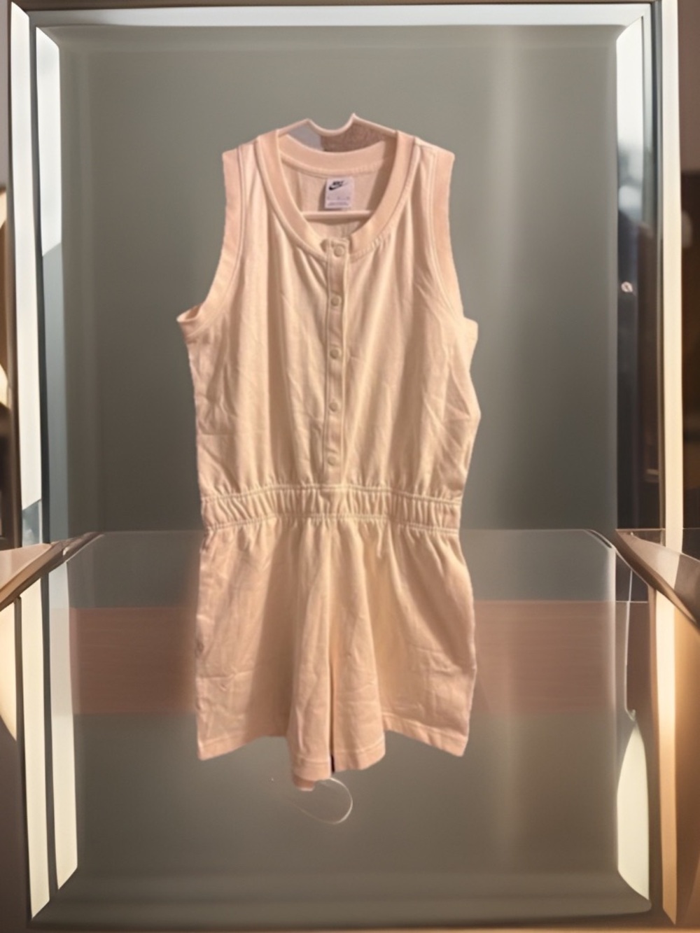 Nike Romper/Jumper/1pc Scoop Neck Snap Buttons Cream/Khaki Pocket Elastic Waist